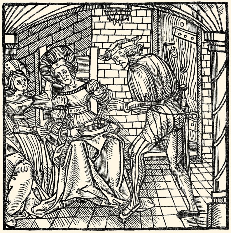 Medicine treatment, bloodletting procedure, woodcut, 1519, Medizinische Behandlung, Aderlass Verfahren, Holzschnitt, 1519