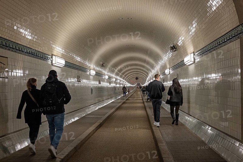 People, pedestrians, Old Elbe Tunnel, Hamburg, Germany