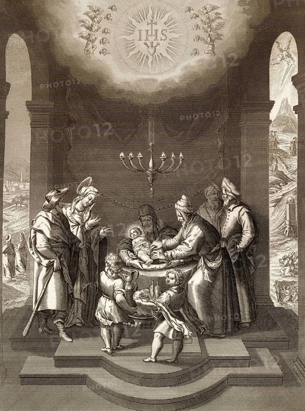 The circumcision of Jesus, steel engraving, 1853, digitally restored