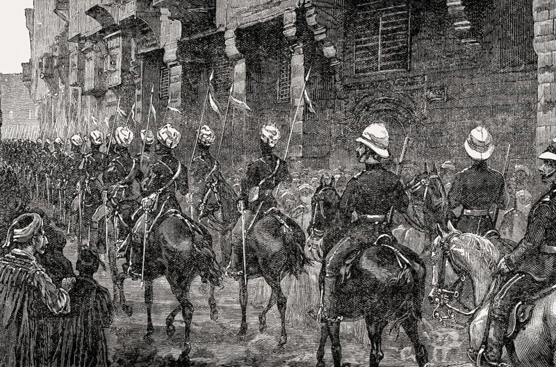 British Bengal Cavalry at Cairo, British invasion in 1882, From British Battles on Land and Sea, by James Grant