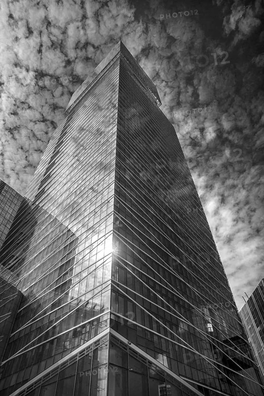 High-rise office building in La Défence, largest office building district in Europe, Paris, black and white, France