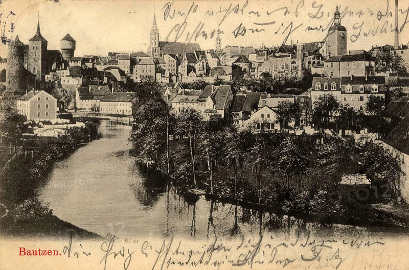 Historical postcard around 1900, Bautzen, Saxony, Germany, digital reproduction of a historical postcard, public domain, from that time, exact date unknown