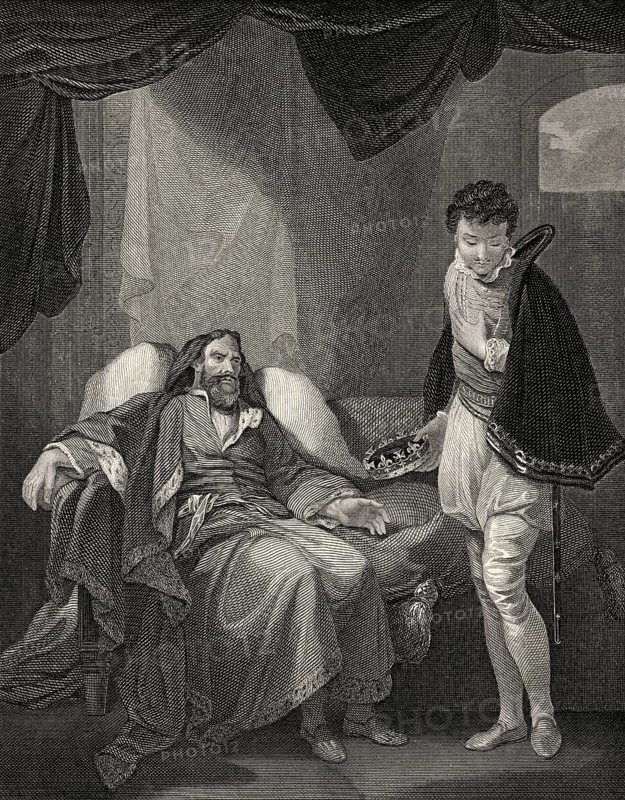 Heinrich IV., tadelnder Prinz Heinrich, Szene aus König Heinrich IV. Teil 2, Akt 4, Szene 5, ein Historienspiel von William Shakespeare