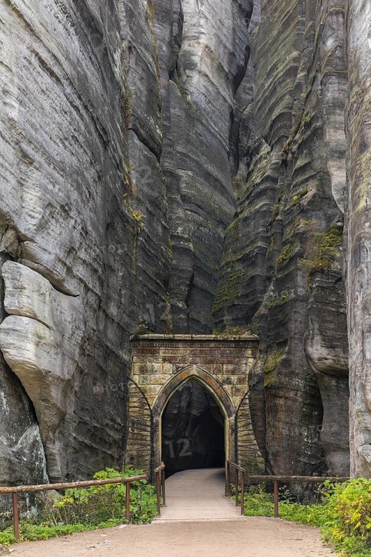 Entrance gate at Adršpach-Teplice Rocks on a sunny day in autumn, Dolní Adršpach, 549 57 Adersbach, CZ