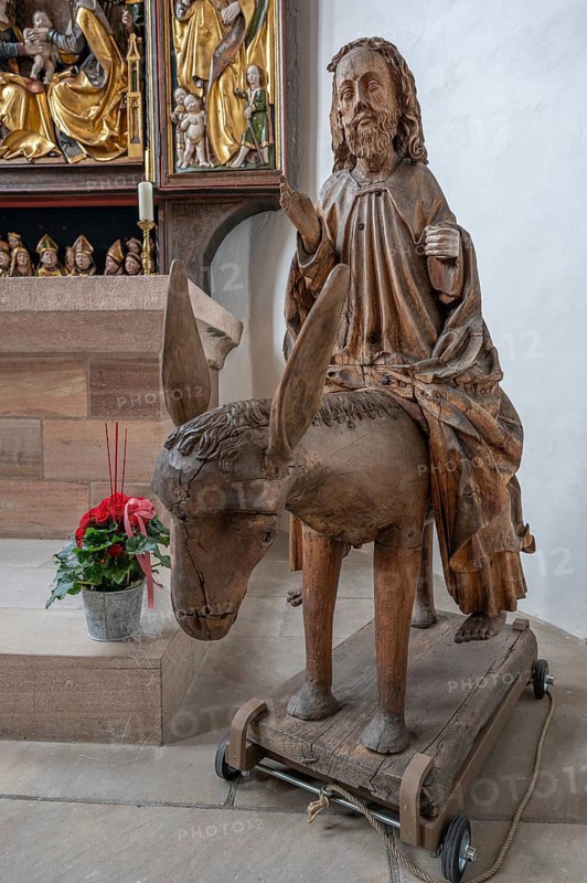 Historic palm tree in the town church of St John the Baptist and St Martin, Middle Franconia, Bavaria, Germany