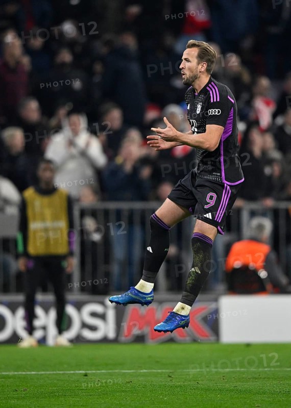 Goal celebration Harry Kane, FC Bayern Munich FCB (09), Champions League, Allianz Arena, Munich, Bavaria, Germany