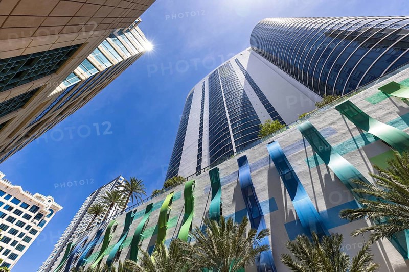 Florida, Fort Lauderdale, Las Olas Boulevard. Downtown financial district and city skyline
