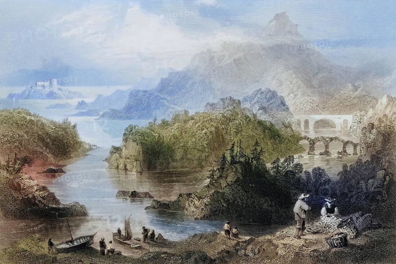 Cromwell's Bridge, Glengariff, County Cork, Ireland, from the Scenery and Antiquities of Ireland, 1841, digital reproduction of a historical model