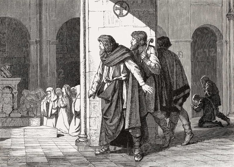 Henry the Fowler making a marriage proposal to Saint Matilda at Herford Abbey, 9th century
