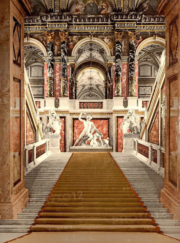 Staircase in the Museum of Art in Vienna, Austria, around 1890, Historic, digitally restored reproduction from a 19th century original, Staircase in the Museum of Art in Vienna, Austria, around 1890, Historic, digitally restored reproduction from a 19th century original