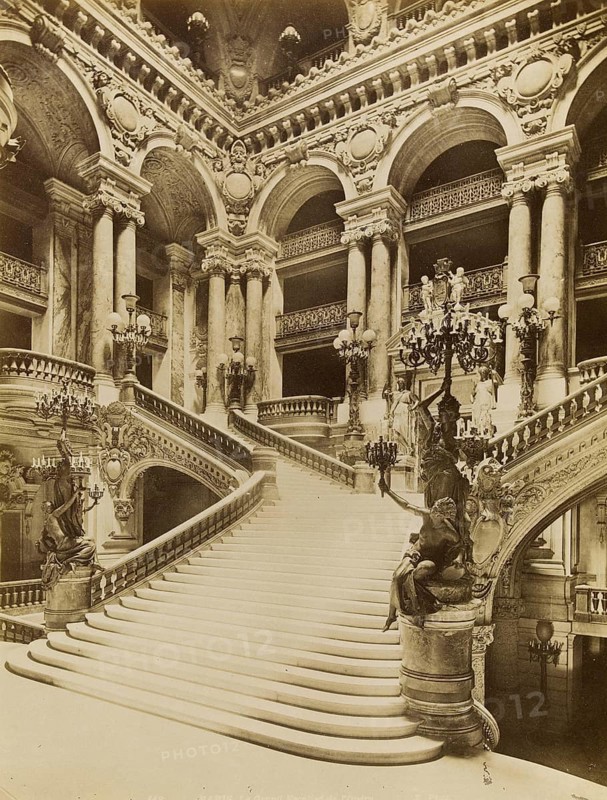 The Grand Staircase of the Opera, 9th arrondissement, 1880, Paris, France, Historic, digitally restored reproduction from an original of the period