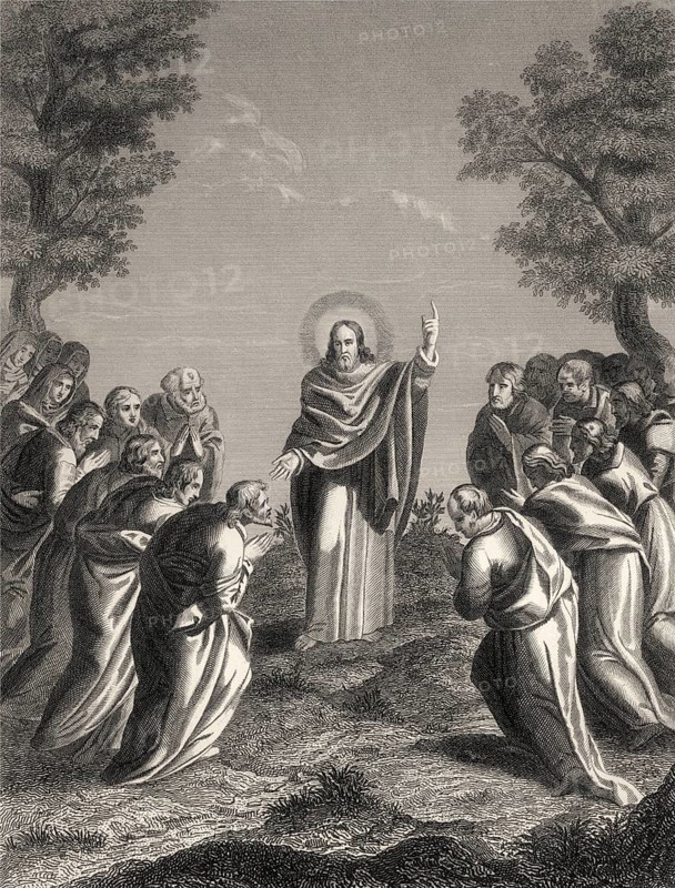 Christ appears on Mount Tabor, Resurrection of Jesus, New Testament, steel engraving 1853, digitally restored