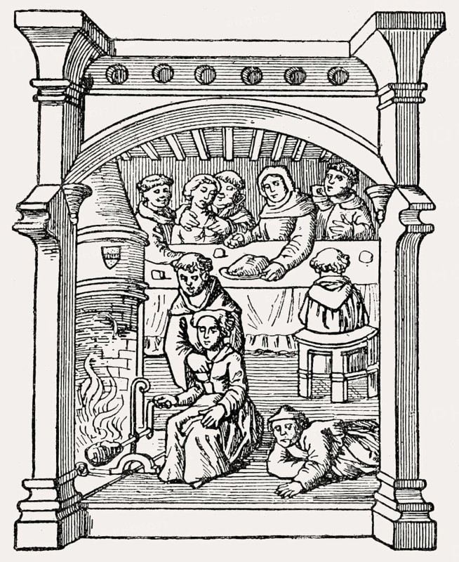 Anti-Catholic caricature, in the monastery kitchen, c. 1500