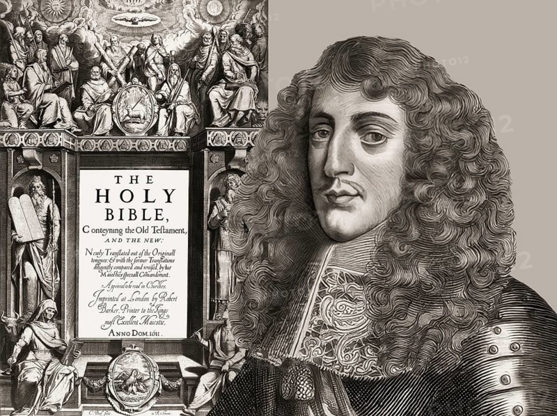 James VI and I, James Charles Stuart, 1566 – 1625, King of England, Scotland and Ireland, Frontispiece to the King James' Bible, 1611, digitally edited