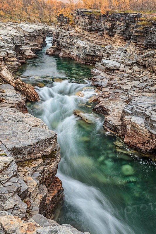 Gorge, canyon, river, rapids, autumn, autumn colours, Abisko Canyon, Abisko National Park, Laponia, Lapland, Sweden