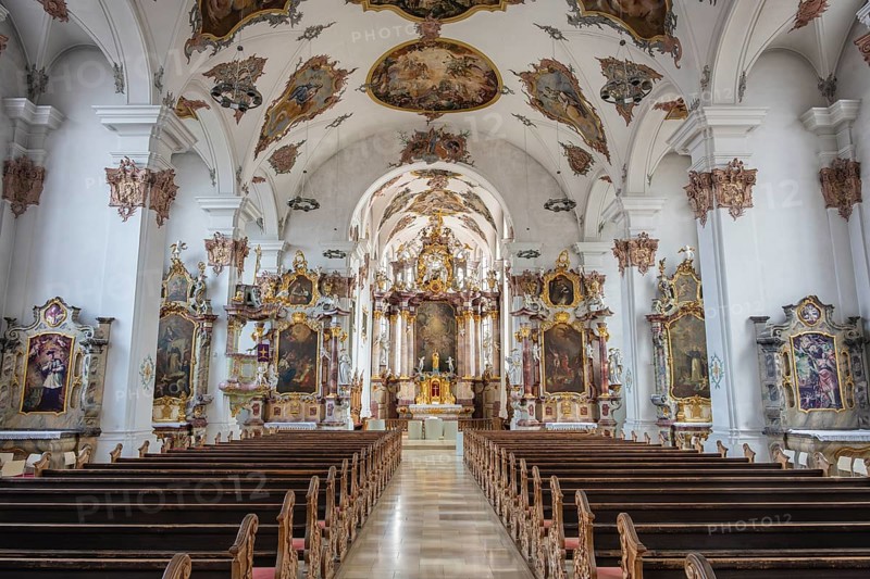 Interior view of the 18th-century baroque preacher's church, also Dominican church, historic old town of Rottweil, Rottweil district, Baden-Württemberg, Germany