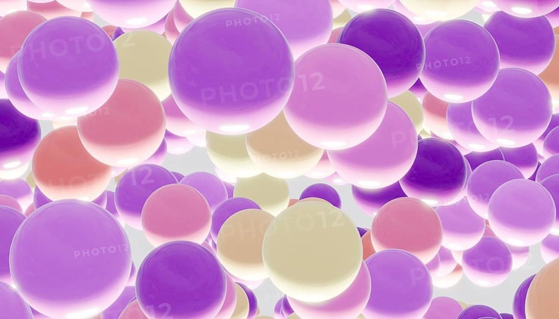 A mesmerizing view of abstract pastel spheres in lavender, cream, and pink hues. Floating gracefully, these glossy spheres create a dreamy, soft pattern against a light background