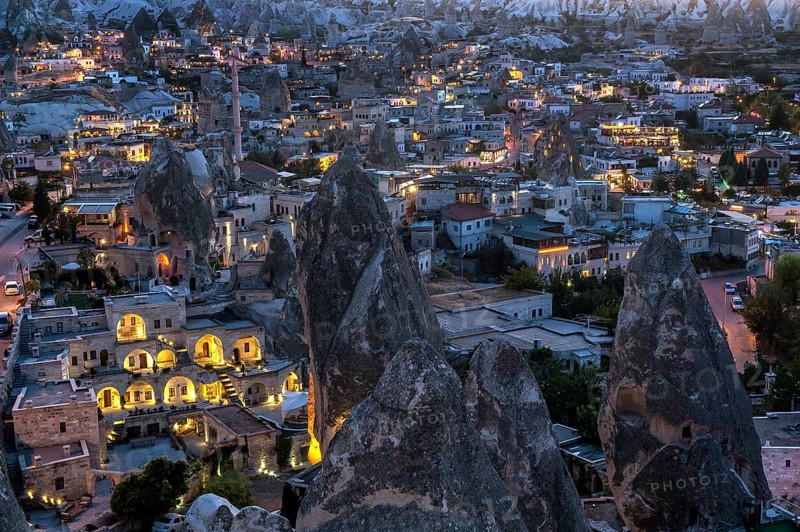 Cappadocia, Turkey. September 19th 2018 The Turkish Anatolian town of Goreme at night, popular tourism destination in Cappadocia, Turkey