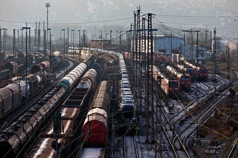 Train formation system with many rails in the Vorhalle district, marshalling yard, freight trains, infrastructure, Hagen, Ruhr area, North Rhine-Westphalia, Germany