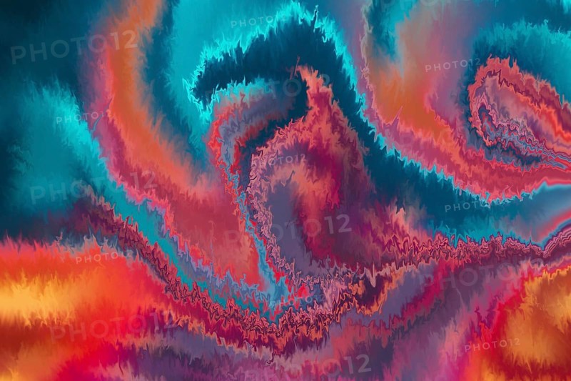 This vivid abstract image displays swirling, electric patterns in vibrant shades of blue, red, and orange, creating a dynamic and energetic visual experience