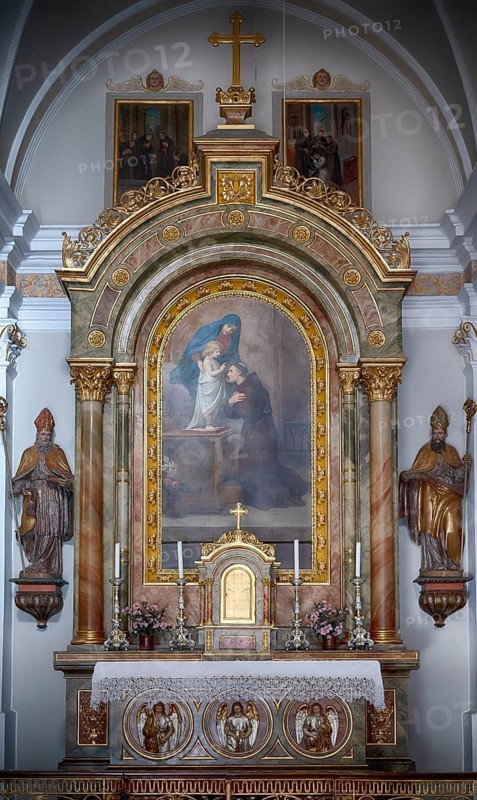 Interior view of the main altar, St. Anthony's Church, Ortisei, Val Gardena, South Tyrol, Italy