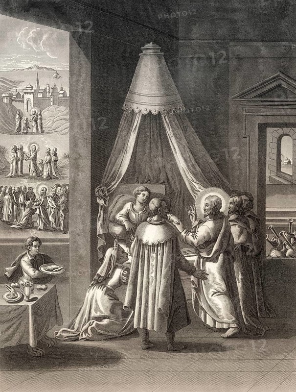 Raising of the dead, the daughter of Jairus, New Testament, 1853, digitally restored