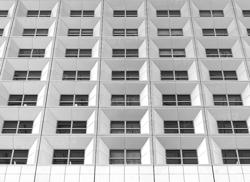 Detailed view of the façade of the Grand Arche, black and white, La Défence, office center, Paris, France