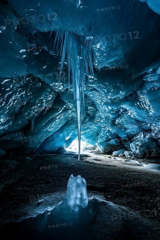 Glacier cave, ice cave, Morteratsch Glacier, Engadin, Grisons, Switzerland