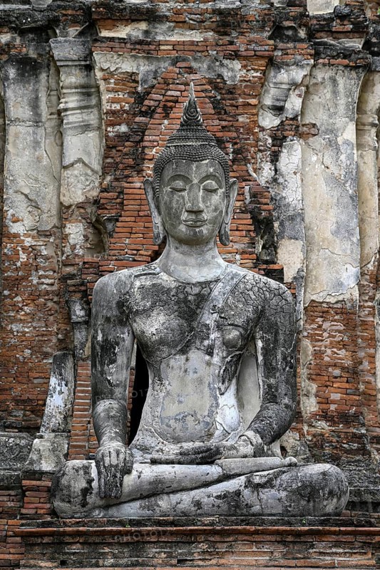 Buddha statue in Wat Mahathat Ayutthaya, Temple of the Great and Holy Relic, Ayutthaya, Ayutthaya Province, Thailand