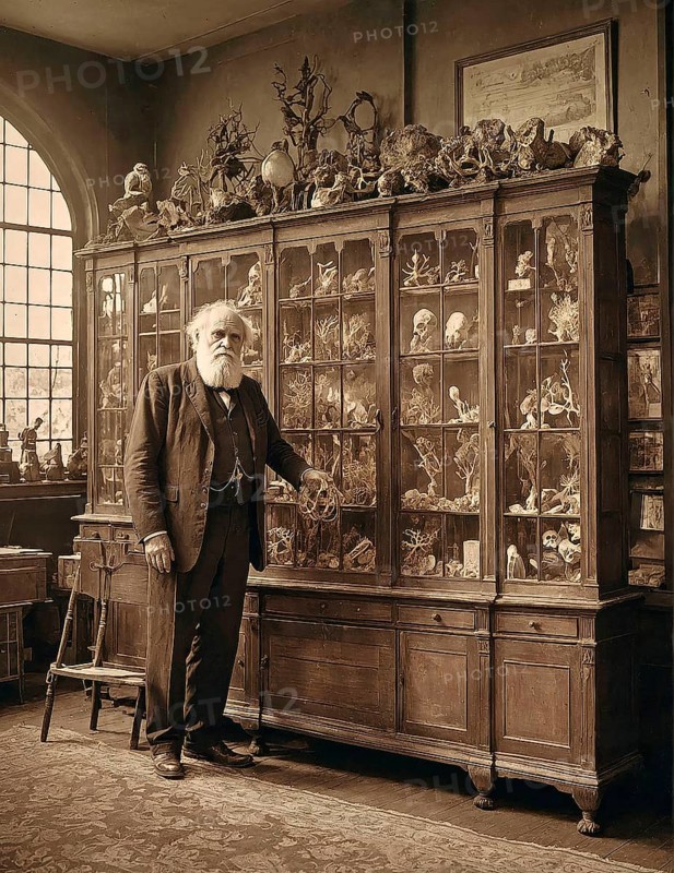 'On the Origin of Species' and 'The Descent of Man and Sexual Selection'. Darwin was also the first to explain how coral reefs are formed, Charles Robert Darwin (12 February 1809 in Shrewsbury, 19 April 1882) . British natural scientist. Portrait from 1776 in the Coral Cabinet, Oxford, Great Britain His theory of evolution, which has since been confirmed by genetics, makes him one of the most important natural scientists of all. His most famous works are