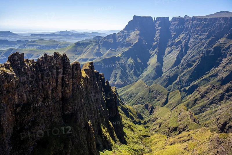 Impressive mountains and cliffs of the Drakensberg Mountains, Sentinel Hiking Trail, Drakensberg Mountains, KwaZulu-Natal, South Africa
