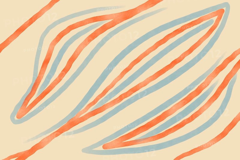 Abstract art featuring wavy, hand-drawn lines of orange and blue. The soft beige backdrop complements the retro shapes, creating an organic and playful pattern