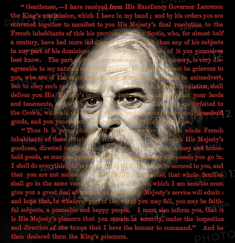 Portrait of Henry Wadsworth Longfellow, 1807 – 1882, American poet, text from Longfellow‘s poem Evangeline, A Tale of Acadie, digitally edited
