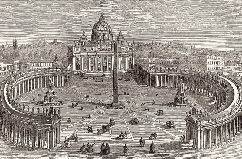The Papal Basilica of St. Peter in the Vatican and St. Peter's Square in Vatican City, Rome, Italy, 19th Century