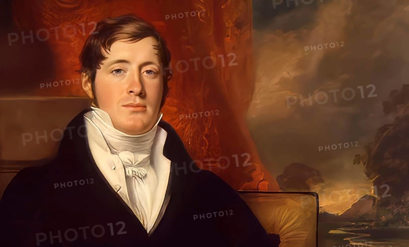 Sir Thomas Stamford Bingley Raffles, 1781 – 1826, British colonial official, governor of Java, Dutch East Indies and lieutenant-governor of Bencoolen, digitally edited based on a painting by George Francis Joseph