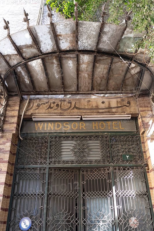 Cairo, Egypt. April 3rd 2025. The closed entrance door to the historic Windsor Hotel, A colonial era building once served as British Officers Club near the former Shepheard's Hotel, Cairo, Egypt