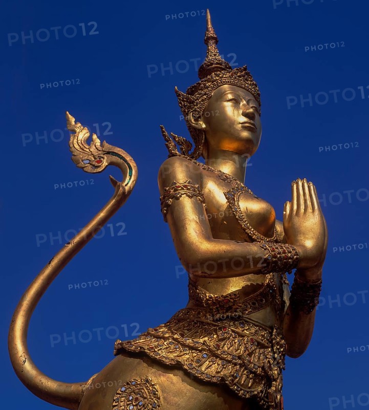 Wat Phra Kaeo, Temple of the Emerald Buddha, gilded statues of mythological creatures of the Himaphan Forest, Bangkok, Thailand