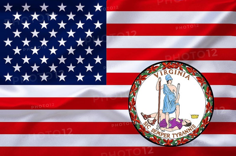 The flag of the USA and the coat of arms of Virginia, Studio