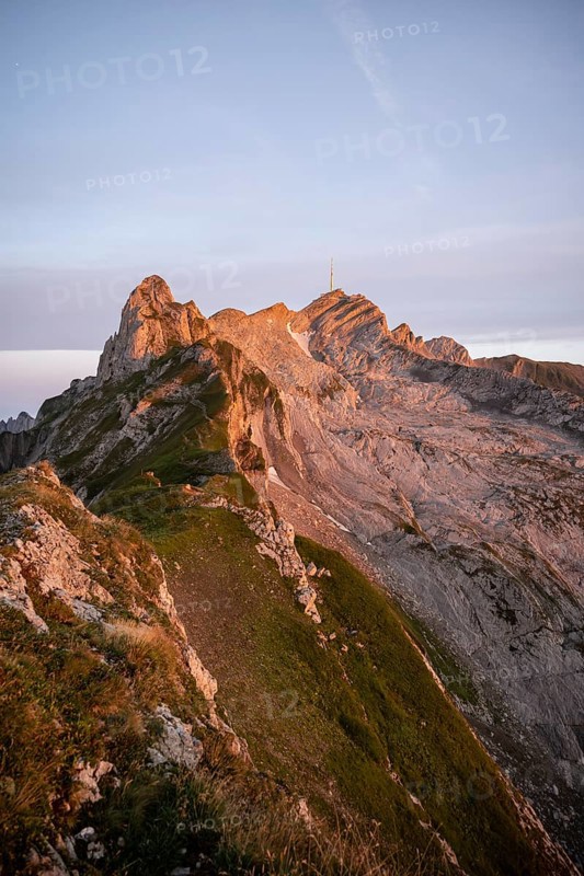 Mountains at sunrise, Säntis, Appenzell Ausserrhoden, Appenzell Alps, Switzerland