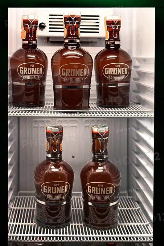2-litre siphons with beer in the fridge, Bavaria, Germany