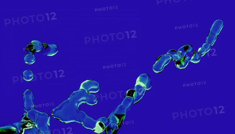This digital artwork features abstract 3D liquid shapes swirling dynamically against a striking blue background, emphasizing cutting-edge rendering techniques and fluid dynamics
