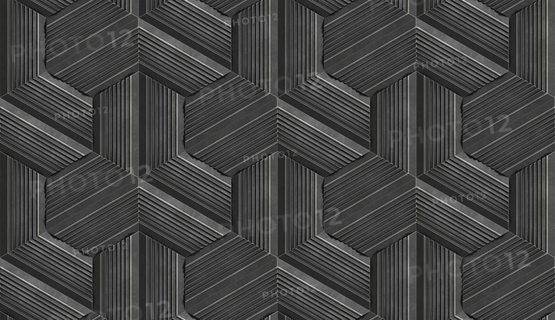 A modern 3D illustration featuring hexagon stripes with a textured, geometric pattern. The design is intricate, with layers of lines creating depth and symmetry
