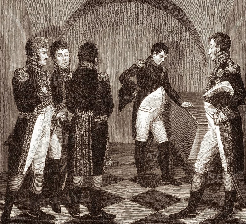 Napoleon I at the tomb of Frederick II. at the Garrison Church in Potsdam, after the battle of Jena, 1806