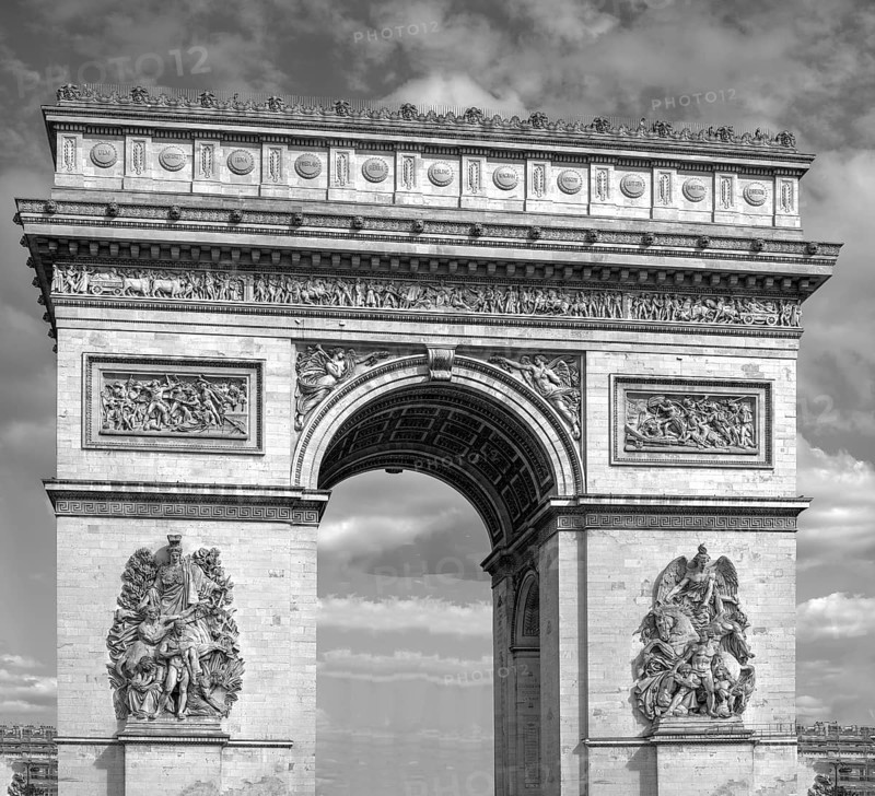 Arc de Triomphe, black and white, Paris, France