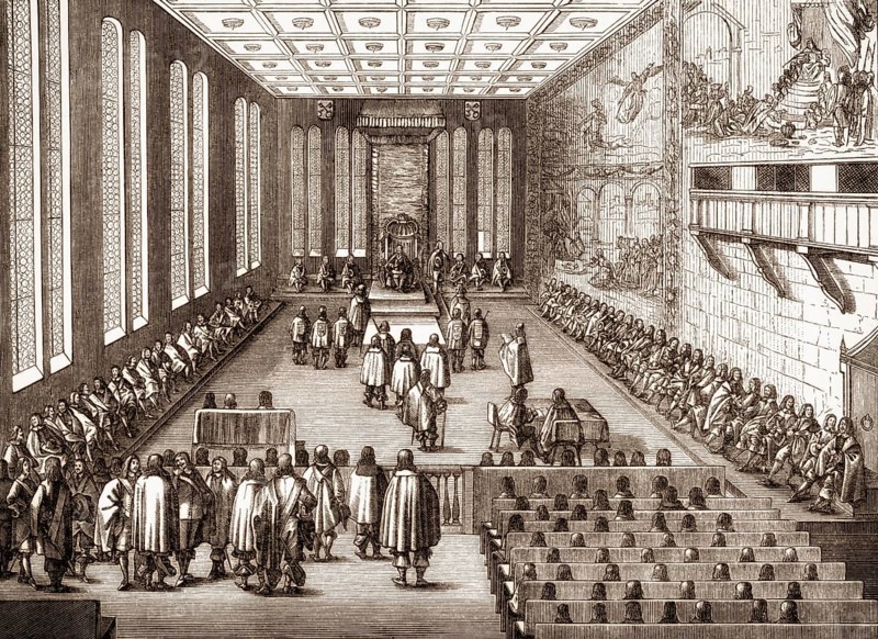 Seating plan for an inauguration of the Imperial Diet in the Regensburg Town Hall, Germany, 1640