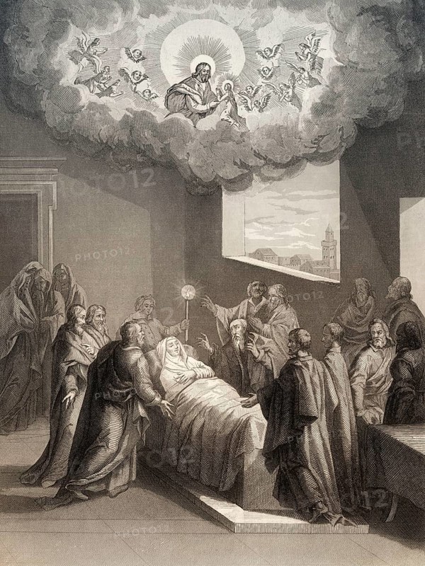 The Death of the Virgin Mary, Steel engraving 1853, digitally restored