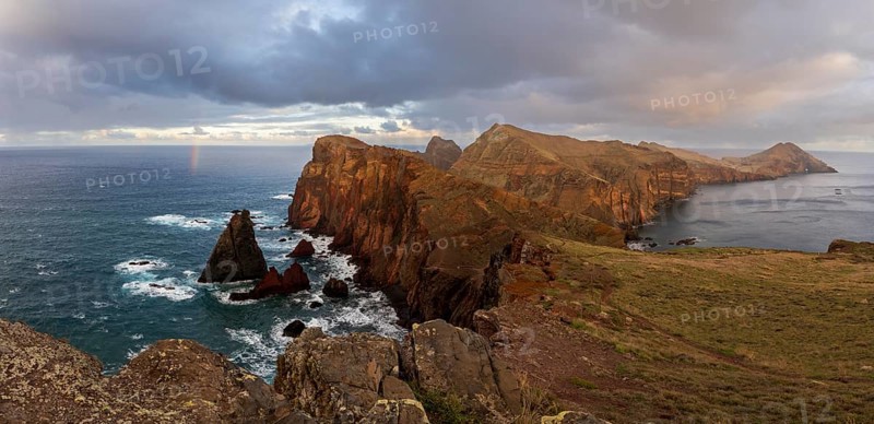 Sunset, rainbow at sea, volcanic peninsula, Ponta de São Lourenço, Ponta de Sao Lourenco, rocky coast, Punta de San Lorenzo, Madeira, Portugal
