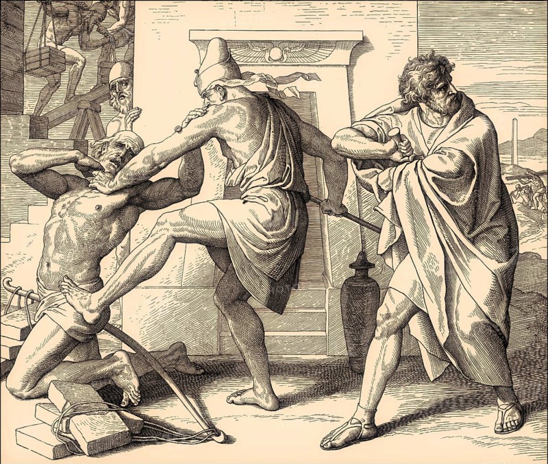 Moses Kills an Egyptian slavemaster, Old Testament, by Julius Schnorr von Carolsfeld, 1860