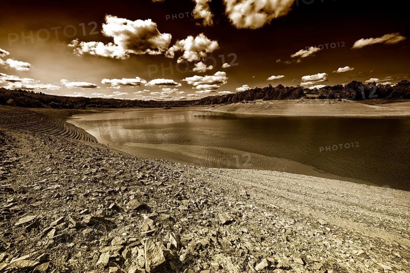Lake Edersee at low tide, Hesse, Germany