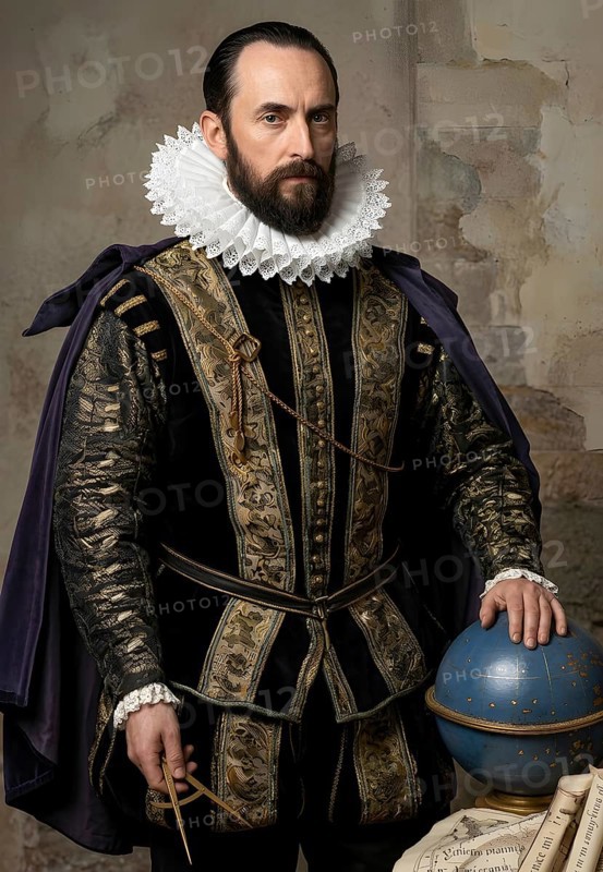 Portrait of Johannes Kepler, historical illustration, digitally edited, planets, space, astronomy, historical figure, astronomer, physicist, mathematician, astrologer, natural philosopher, court astronomer